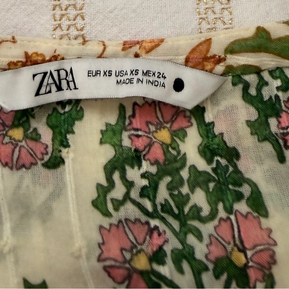Zara XS 100% Cotton Boho Tiered Floral Midi Dress 3/4 Sleeve - Picture 5 of 5